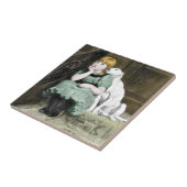 Dog Adoring Girl Victoriaans Painting Tegeltje (Zijkant)