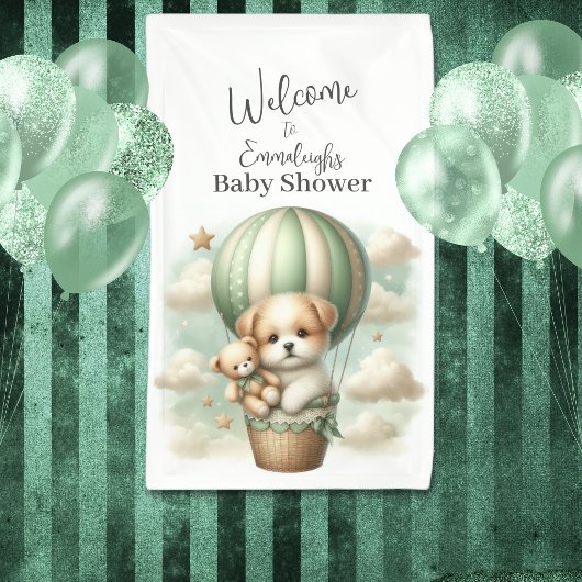 Dog Adventure Balloon Baby Shower Vertical Welcome Spandoek