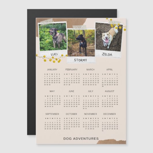 Dog Adventures Cute 2023 Magnetic Calendar (Voorkant / Achterkant)