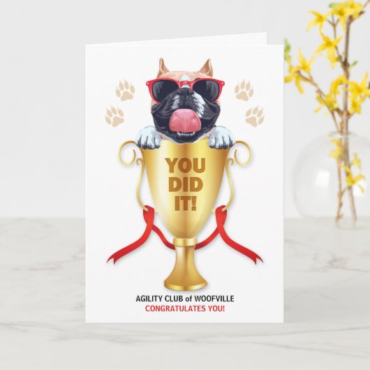 Dog Agility feliciteert Funny Trophy met naam Kaart (Gele Bloem)