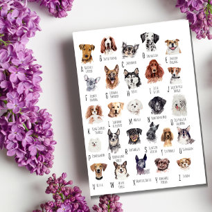 Dog Alphabet Waterverf Briefkaart