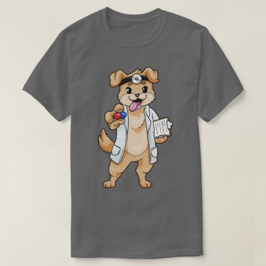Dog als arts met pillen en notitieblok t-shirt (Design voorkant)