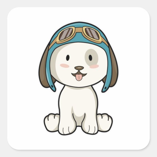 Dog als Aviator met Pet en bril Vierkante Sticker (Voorkant)