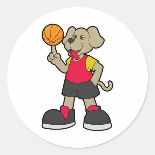 Dog als Basketball-speler met Basketball Ronde Sticker (Voorkant)