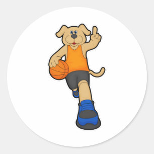Dog als Basketball-speler met Basketball Ronde Sticker