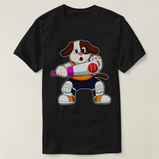 Dog als Batsman met cricket bat T-shirt (Design voorkant)