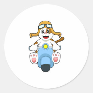Dog als Biker met Scooter.PNG Ronde Sticker