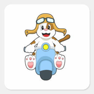 Dog als Biker met Scooter.PNG Vierkante Sticker