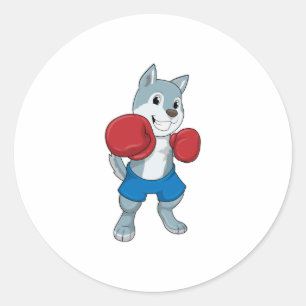 Dog als Boxer met Boxing-handschoenen Ronde Sticker
