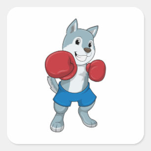 Dog als Boxer met Boxing-handschoenen Vierkante Sticker