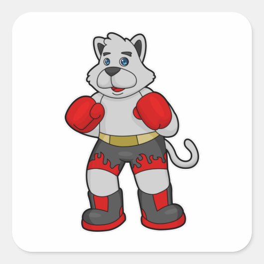 Dog als Boxer met Boxing-handschoenen Vierkante Sticker (Voorkant)