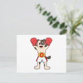 Dog als Boxing-kampioen met gordel- en boxhandscho Briefkaart (Staand voorkant)