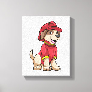 Dog als brandweerman met brandhelm canvas afdruk