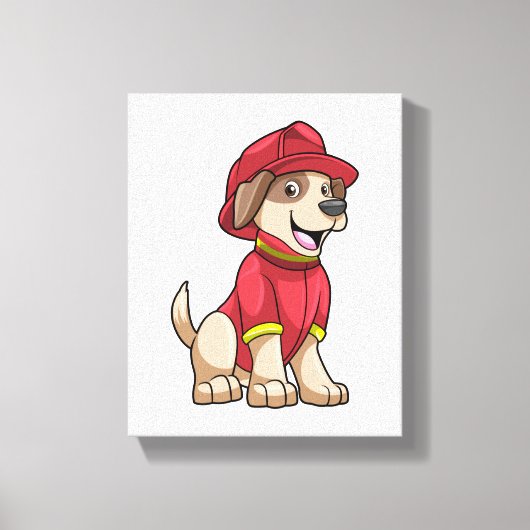 Dog als brandweerman met brandhelm canvas afdruk (Voorkant)