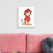 Dog als brandweerman met brandhelm canvas afdruk (Insitu (Woonkamer))