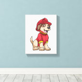 Dog als brandweerman met brandhelm canvas afdruk (Insitu (Houten vloer))