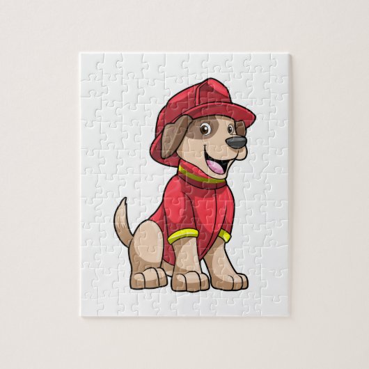 Dog als brandweerman met brandhelm legpuzzel (Verticaal)