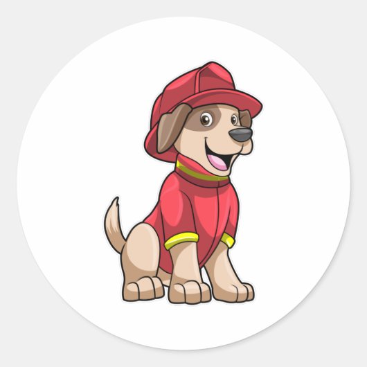 Dog als brandweerman met brandhelm ronde sticker (Voorkant)