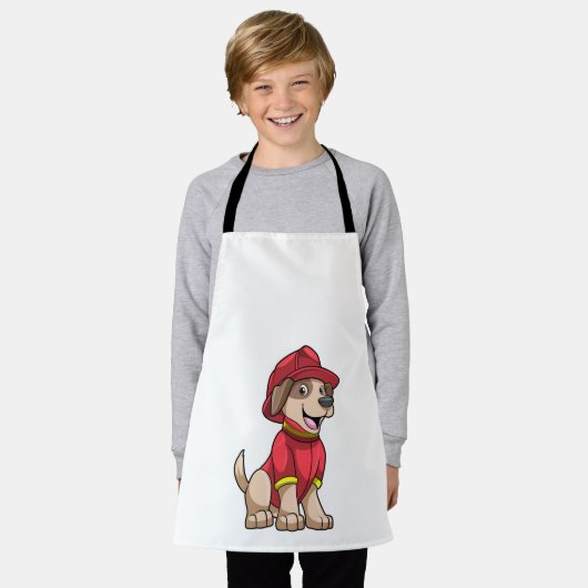 Dog als brandweerman met brandhelm schort (Gedragen)