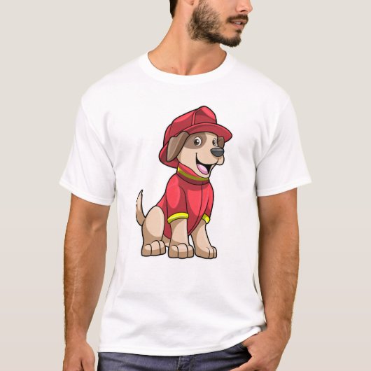 Dog als brandweerman met brandhelm t-shirt (Voorkant)