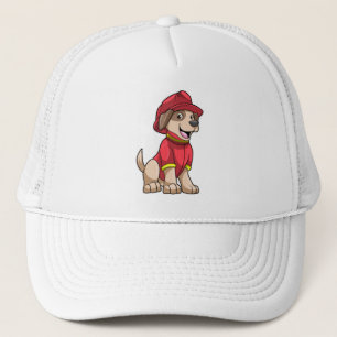Dog als brandweerman met brandhelm trucker pet