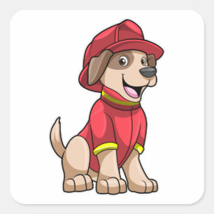 Dog als brandweerman met brandhelm vierkante sticker
