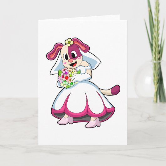 Dog als Bride met bruiloft-jurk en bloemen Kaart (Voorkant)