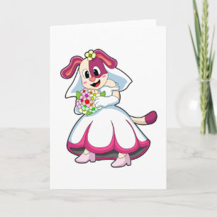 Dog als Bride met bruiloft-jurk en bloemen Kaart