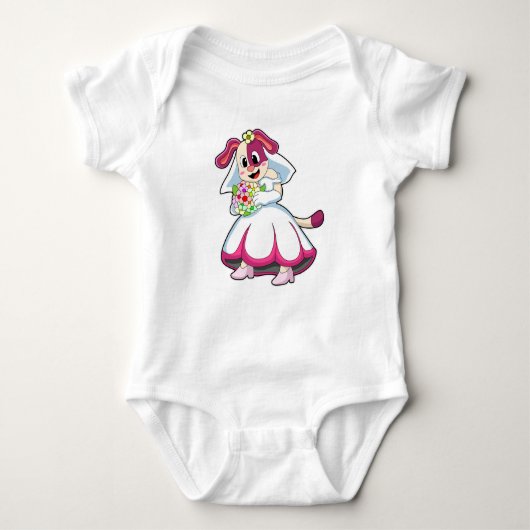 Dog als Bride met bruiloft-jurk en bloemen Romper (Voorkant)