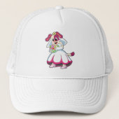 Dog als Bride met bruiloft-jurk en bloemen Trucker Pet (Voorkant)