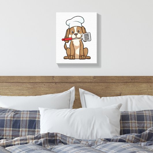 Dog als Cook met Chef's pet & Spatula Canvas Afdruk (Insitu (Slaapkamer))