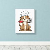 Dog als Cook met Chef's pet & Spatula Canvas Afdruk (Insitu (Houten vloer))