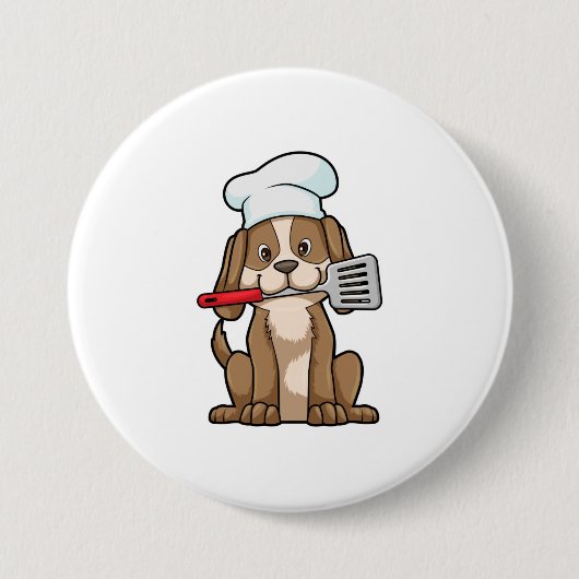 Dog als Cook met Chef's pet & Spatula Ronde Button 7,6 Cm (Voorkant)