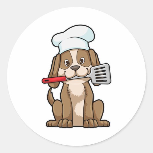 Dog als Cook met Chef's pet & Spatula Ronde Sticker (Voorkant)
