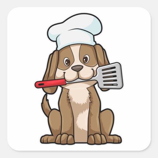Dog als Cook met Chef's pet & Spatula Vierkante Sticker (Voorkant)