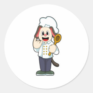 Dog als Cook met houten lepel en schort voor koken Ronde Sticker