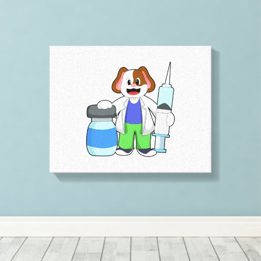 Dog als dokter met spuit canvas afdruk (Insitu (Houten vloer))