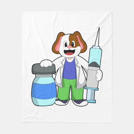 Dog als dokter met spuit fleece deken (Voorkant)