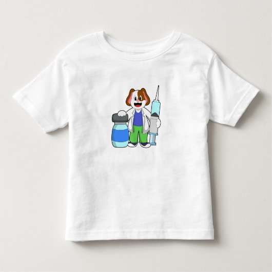 Dog als dokter met spuit kinder shirts (Voorkant)