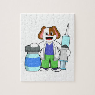 Dog als dokter met spuit legpuzzel