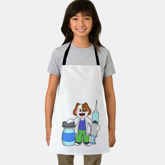 Dog als dokter met spuit schort (Insitu)