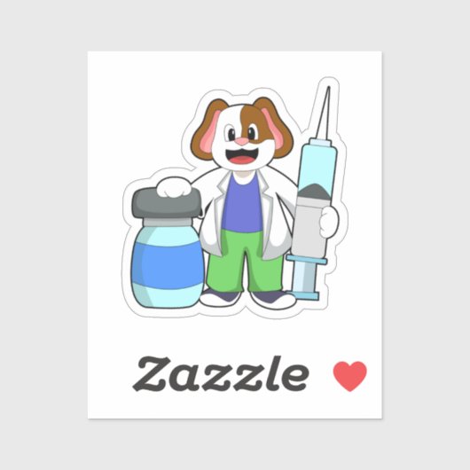 Dog als dokter met spuit sticker (Vel)