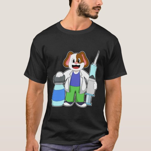 Dog als dokter met spuit t-shirt (Voorkant)