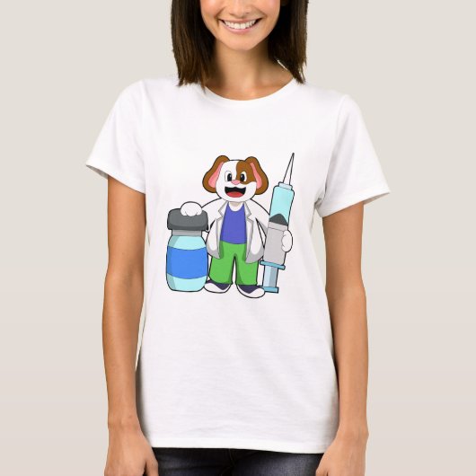 Dog als dokter met spuit t-shirt (Voorkant)