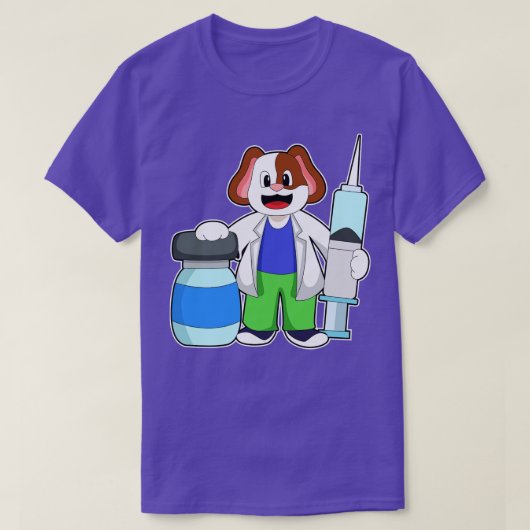 Dog als dokter met spuit t-shirt (Design voorkant)