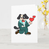 Dog als Groom met Suit & Stropdas Kaart (Gele Bloem)