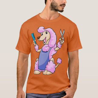 Dog als haarstylist met schaar en kam t-shirt
