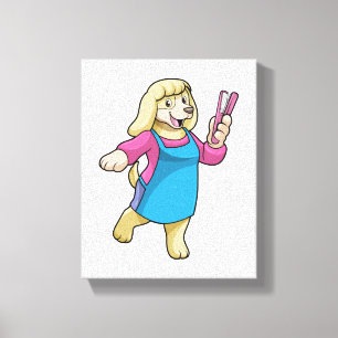Dog als Hairdresser met Comb Canvas Afdruk