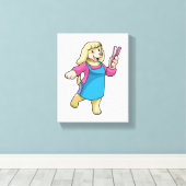 Dog als Hairdresser met Comb Canvas Afdruk (Insitu (Houten vloer))