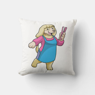 Dog als Hairdresser met Comb Kussen